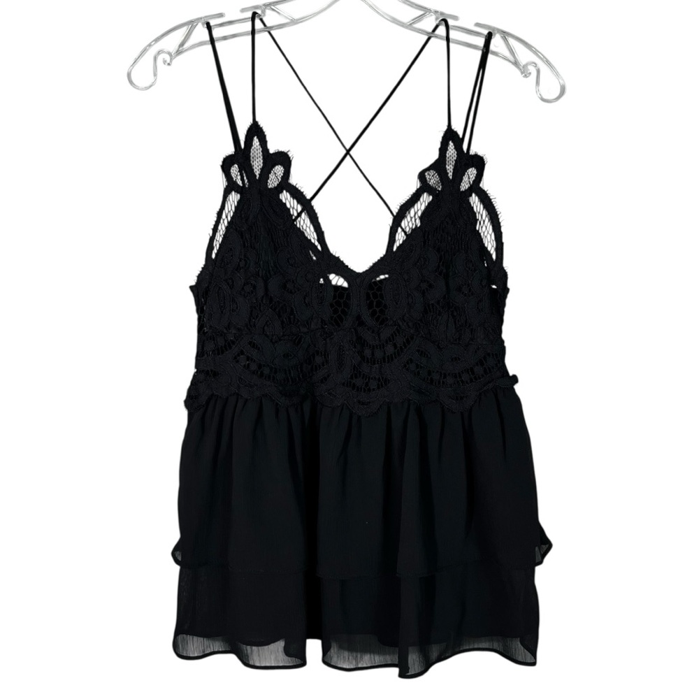 Shein Black Lace Trim Layered Look Open Strappy Back Tank Top Beach Bohemian M